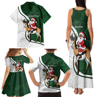South Africa Christmas In July Family Matching Tank Maxi Dress and Hawaiian Shirt Geseende Kersfees Springbok Black Santa