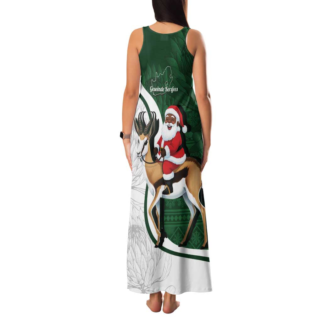 South Africa Christmas In July Family Matching Tank Maxi Dress and Hawaiian Shirt Geseende Kersfees Springbok Black Santa