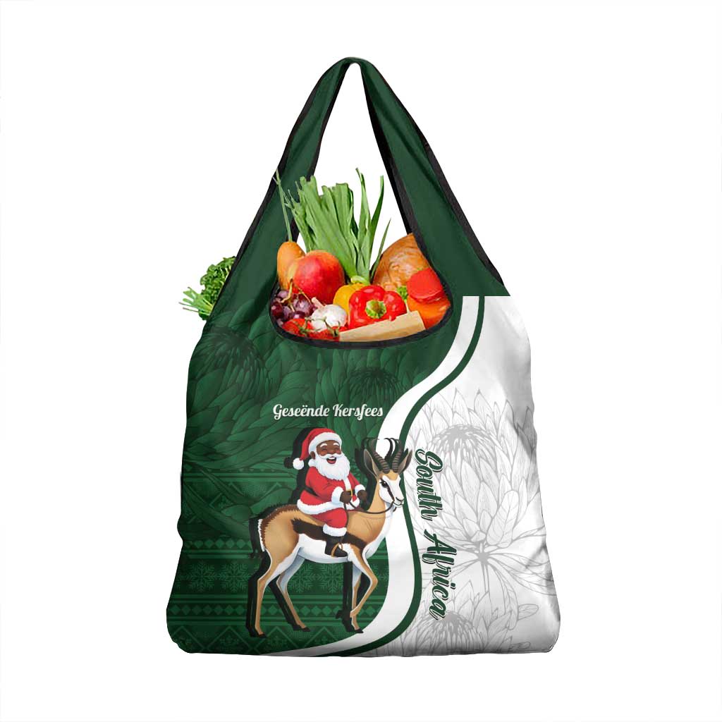 South Africa Christmas In July Grocery Bag Geseende Kersfees Springbok Black Santa
