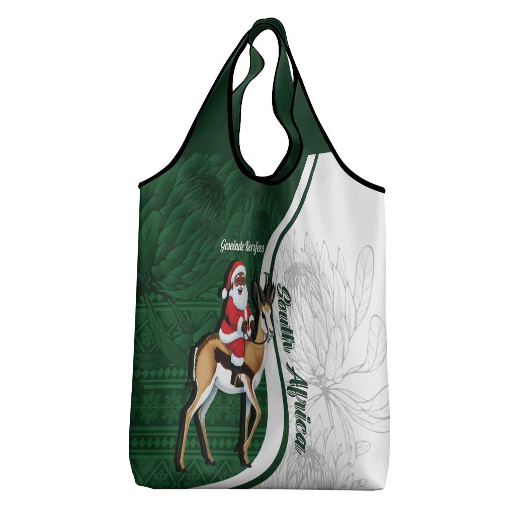South Africa Christmas In July Grocery Bag Geseende Kersfees Springbok Black Santa