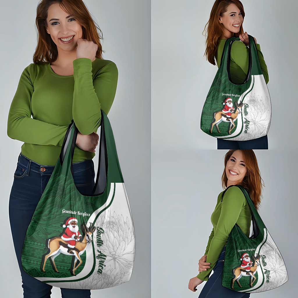 South Africa Christmas In July Grocery Bag Geseende Kersfees Springbok Black Santa