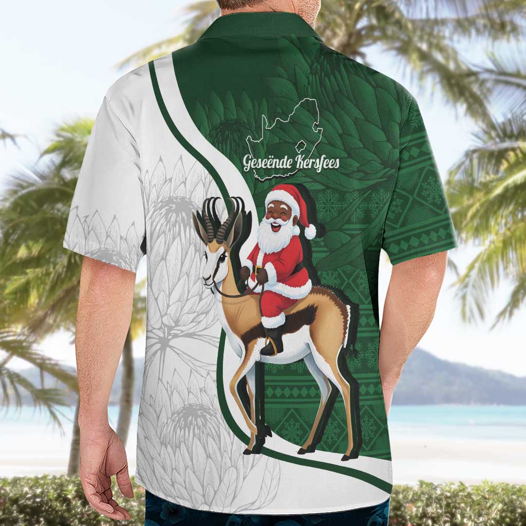 South Africa Christmas In July Hawaiian Shirt Geseende Kersfees Springbok Black Santa
