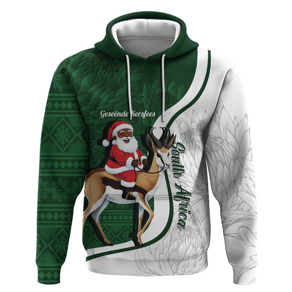South Africa Christmas In July Hoodie Geseende Kersfees Springbok Black Santa