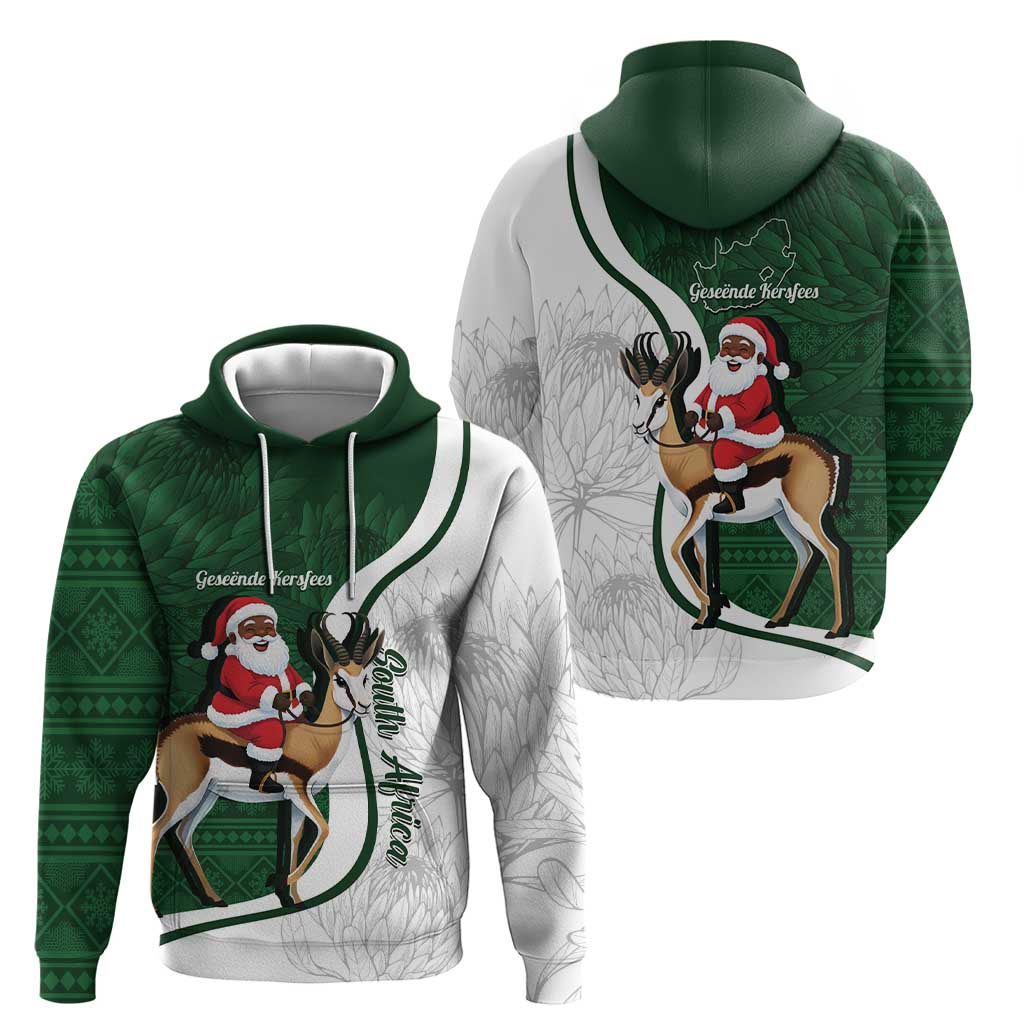 South Africa Christmas In July Hoodie Geseende Kersfees Springbok Black Santa