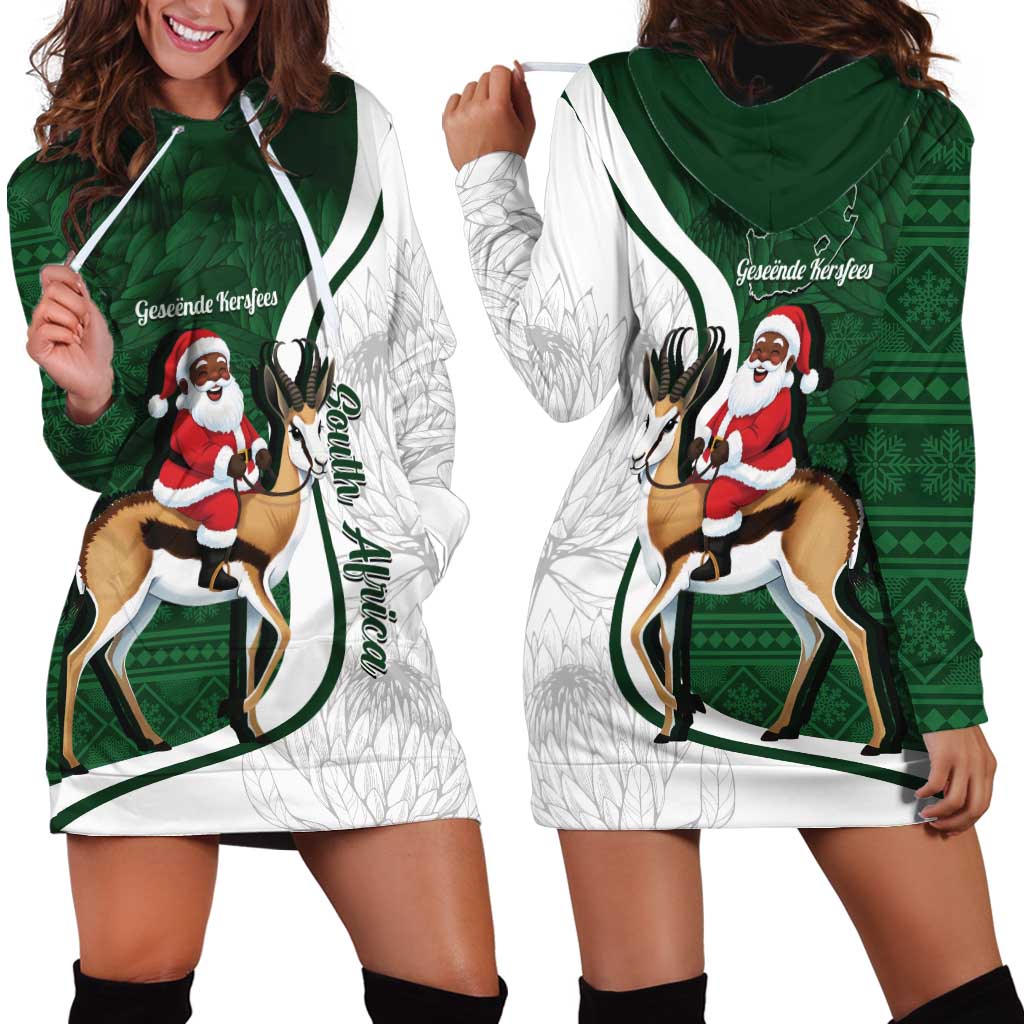 South Africa Christmas In July Hoodie Dress Geseende Kersfees Springbok Black Santa