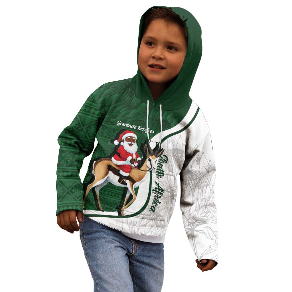 South Africa Christmas In July Kid Hoodie Geseende Kersfees Springbok Black Santa