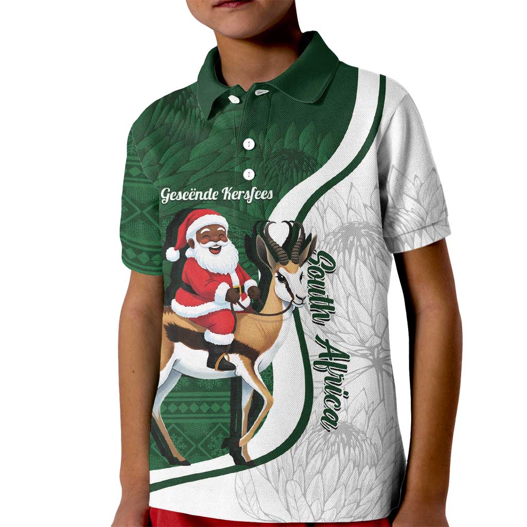 South Africa Christmas In July Kid Polo Shirt Geseende Kersfees Springbok Black Santa