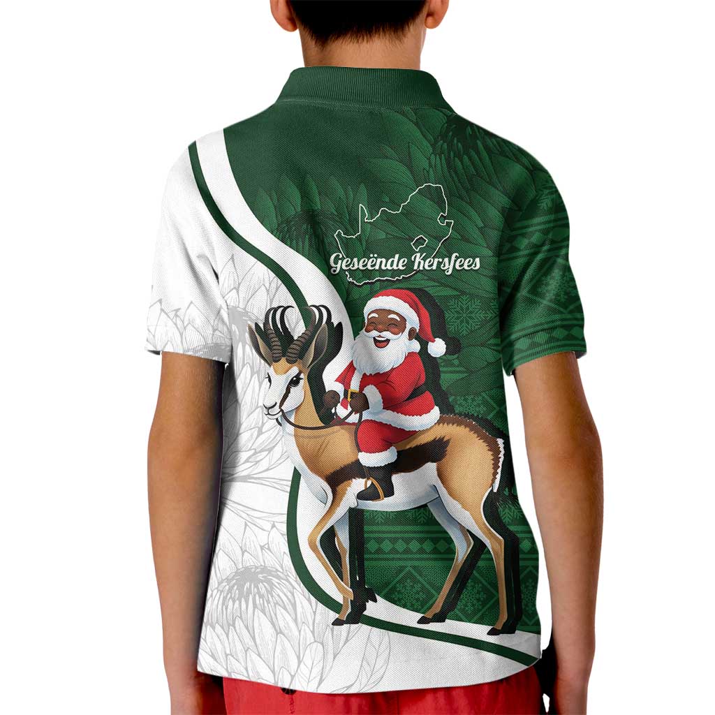 South Africa Christmas In July Kid Polo Shirt Geseende Kersfees Springbok Black Santa