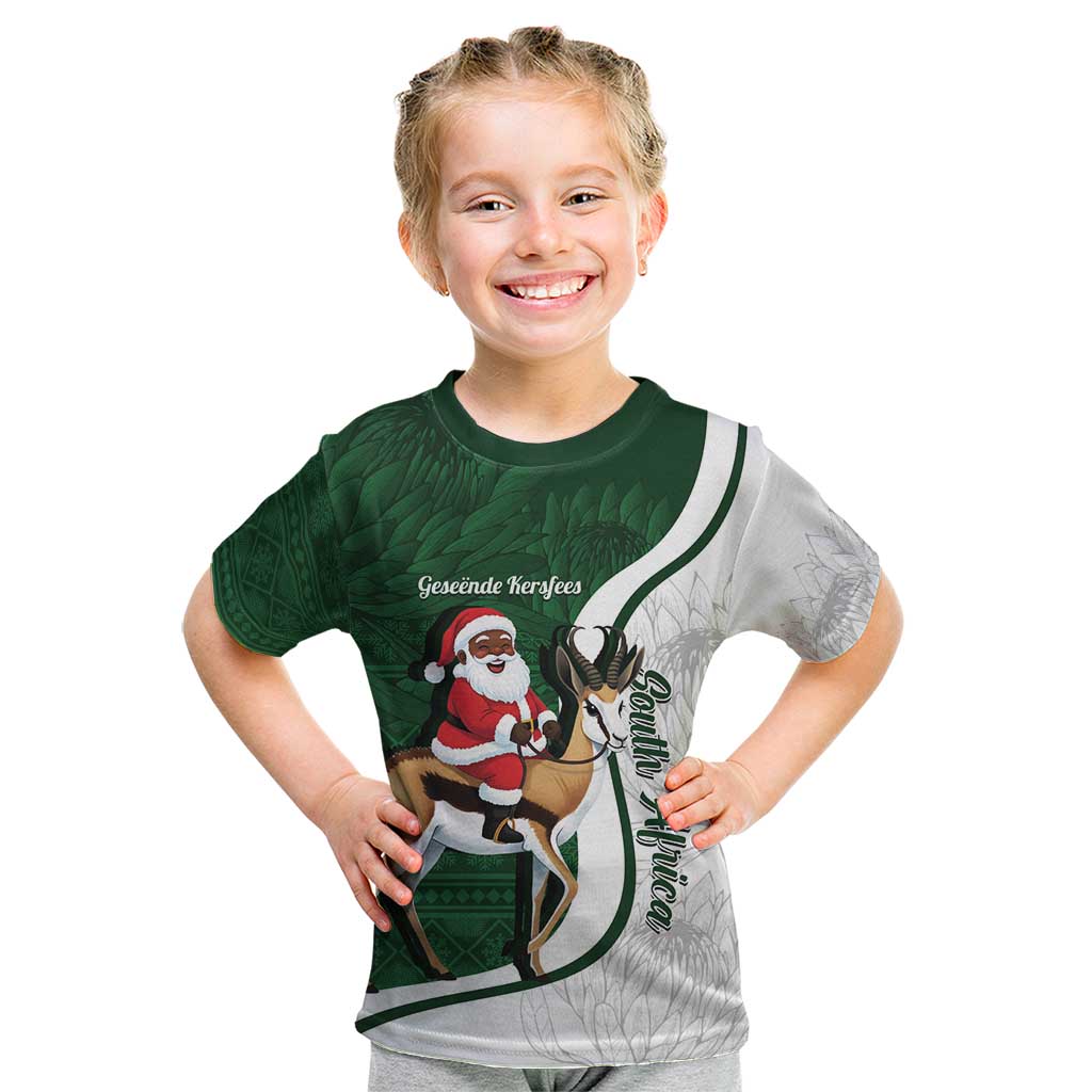 South Africa Christmas In July Kid T Shirt Geseende Kersfees Springbok Black Santa