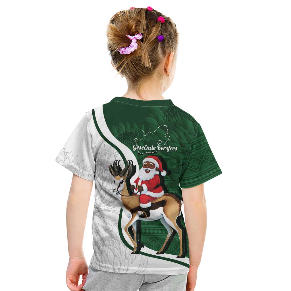 South Africa Christmas In July Kid T Shirt Geseende Kersfees Springbok Black Santa