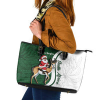 South Africa Christmas In July Leather Tote Bag Geseende Kersfees Springbok Black Santa