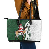 South Africa Christmas In July Leather Tote Bag Geseende Kersfees Springbok Black Santa