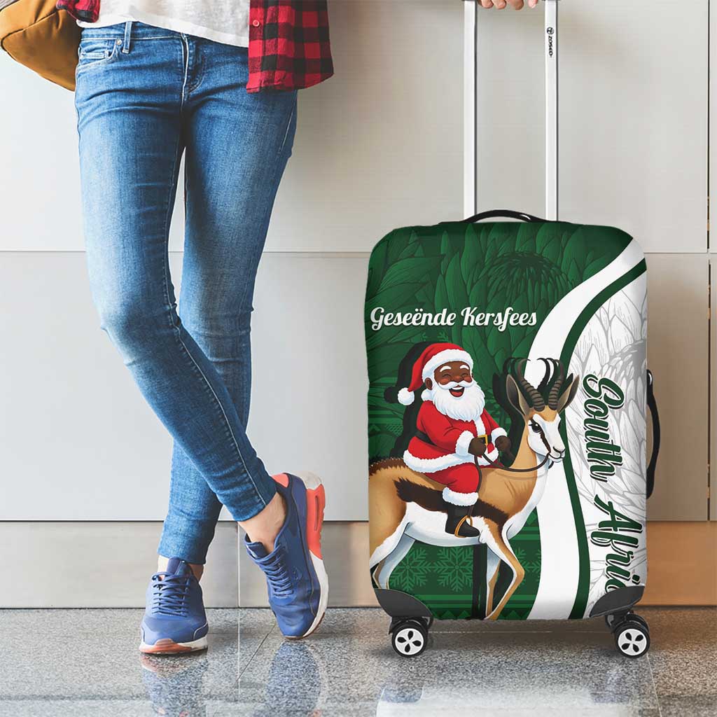South Africa Christmas In July Luggage Cover Geseende Kersfees Springbok Black Santa