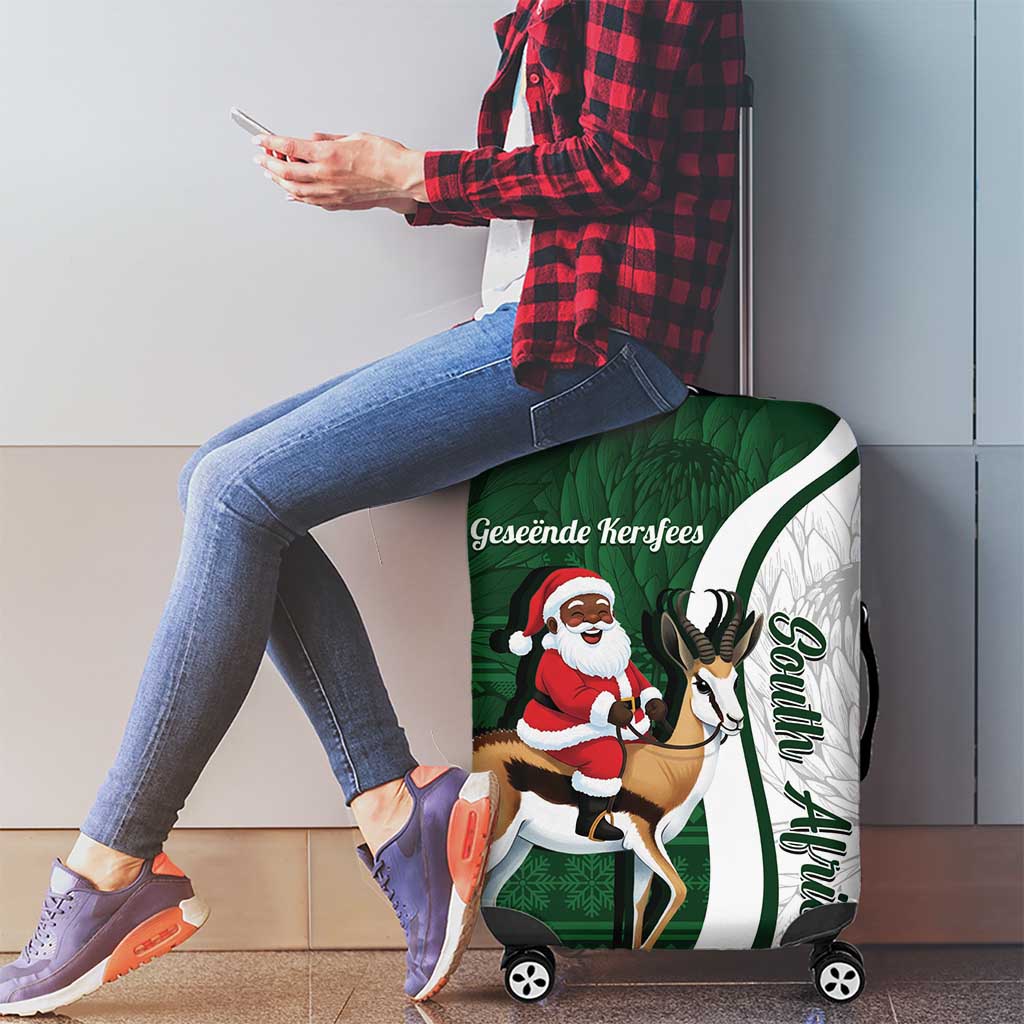 South Africa Christmas In July Luggage Cover Geseende Kersfees Springbok Black Santa