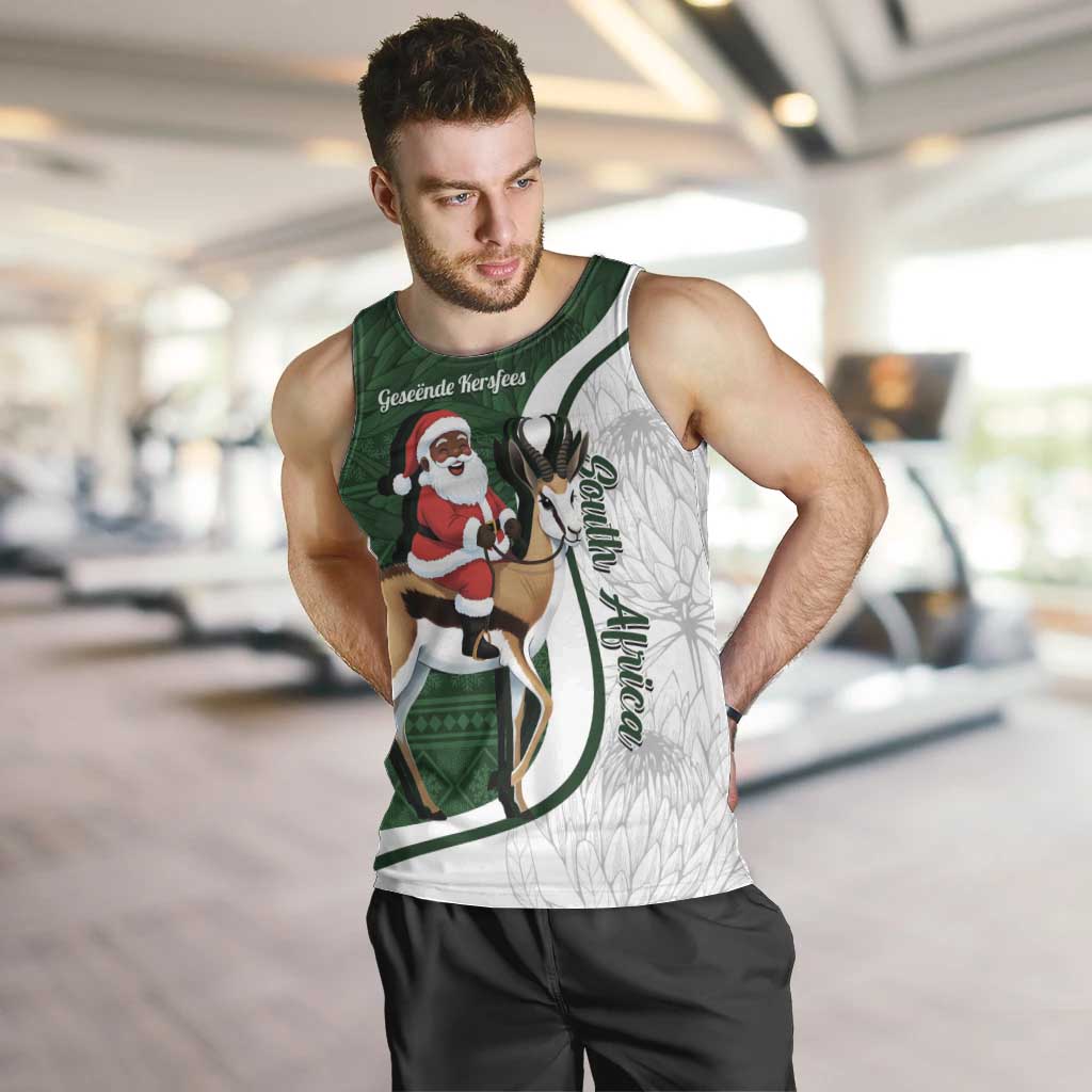 South Africa Christmas In July Men Tank Top Geseende Kersfees Springbok Black Santa