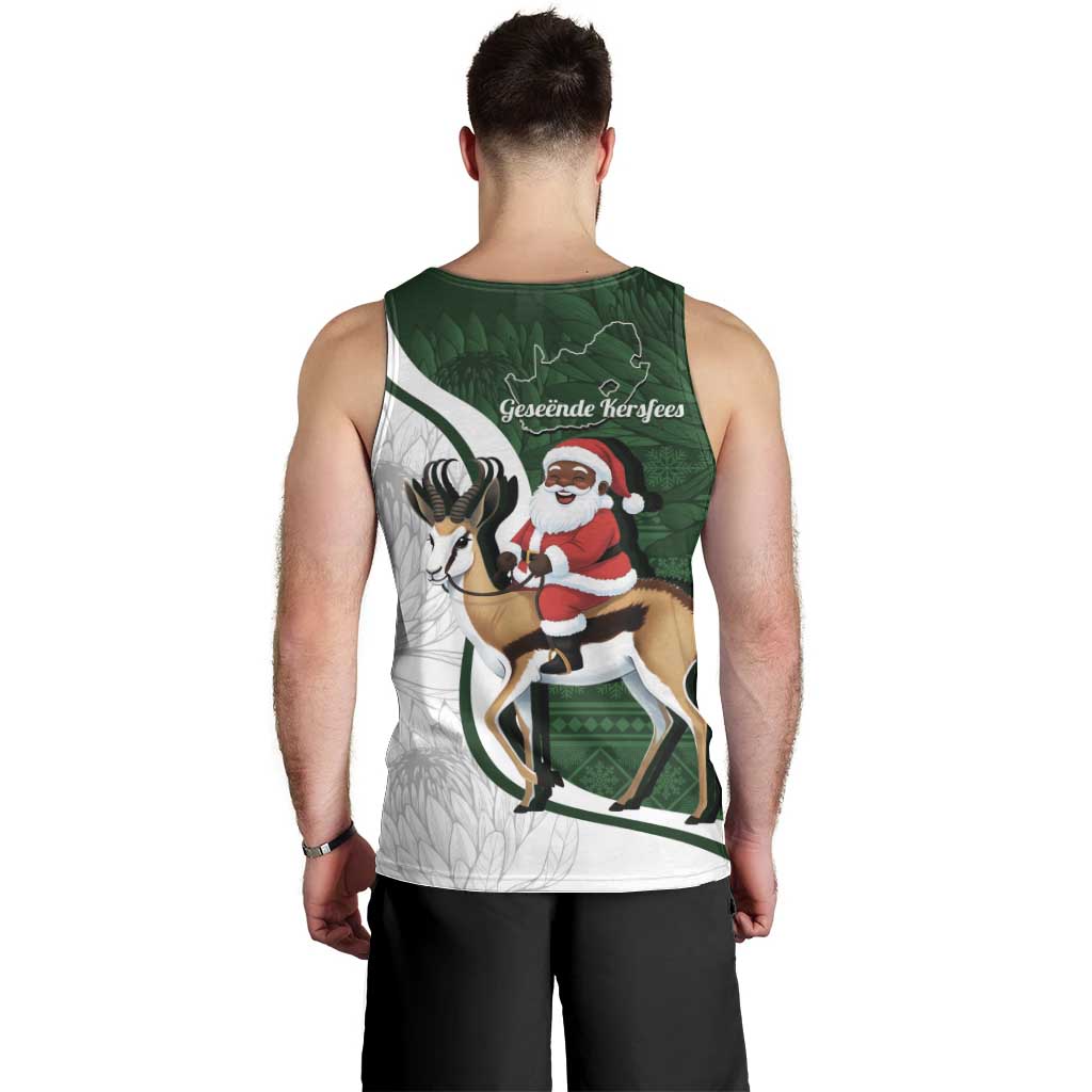 South Africa Christmas In July Men Tank Top Geseende Kersfees Springbok Black Santa