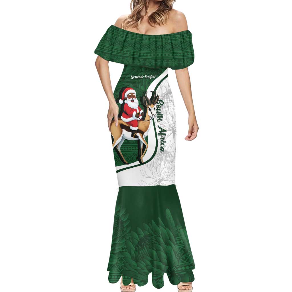South Africa Christmas In July Mermaid Dress Geseende Kersfees Springbok Black Santa
