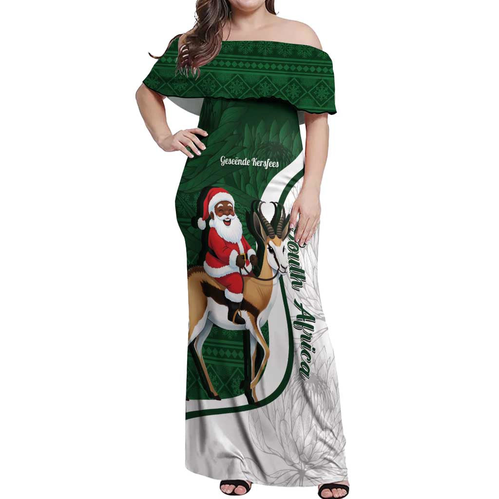 South Africa Christmas In July Off Shoulder Maxi Dress Geseende Kersfees Springbok Black Santa