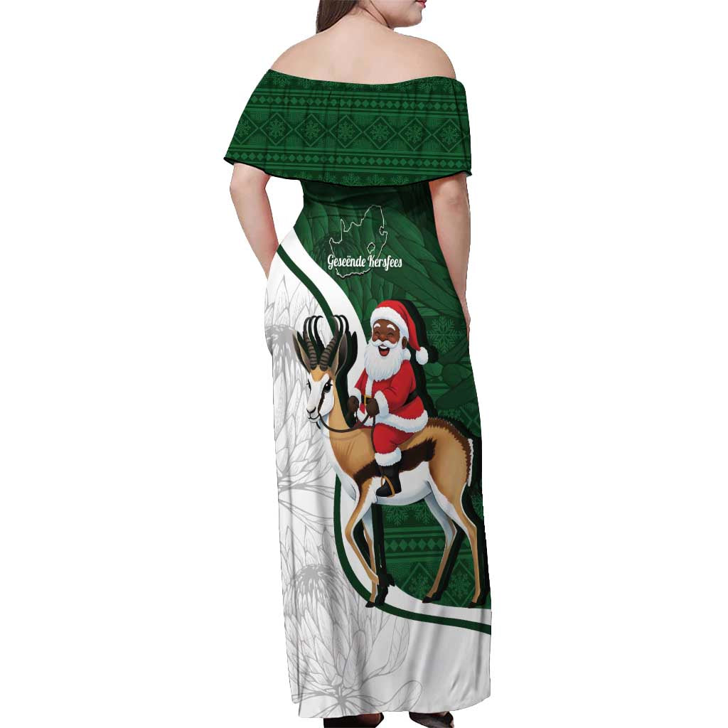 South Africa Christmas In July Off Shoulder Maxi Dress Geseende Kersfees Springbok Black Santa