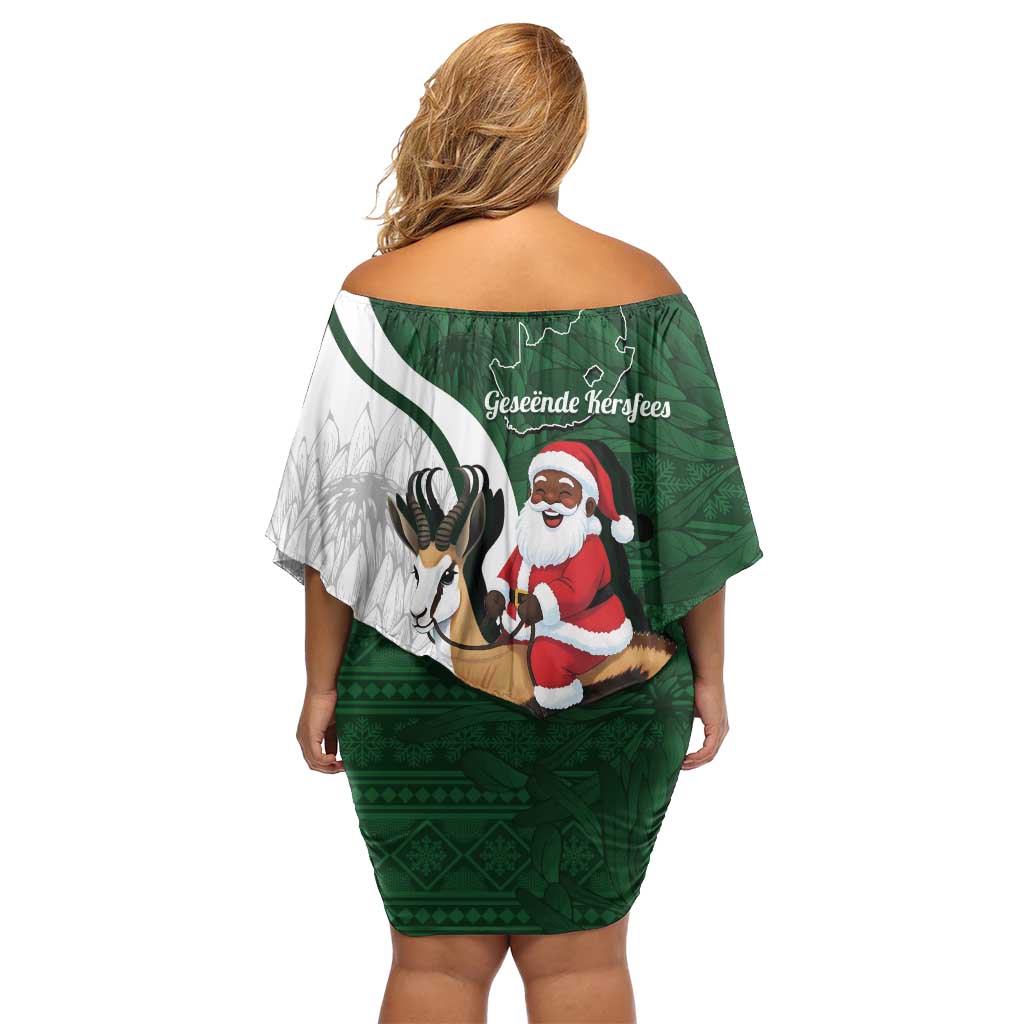 South Africa Christmas In July Off Shoulder Short Dress Geseende Kersfees Springbok Black Santa