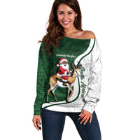 South Africa Christmas In July Off Shoulder Sweater Geseende Kersfees Springbok Black Santa