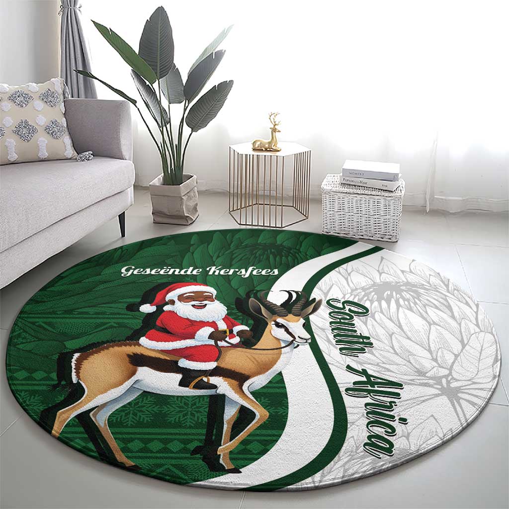 South Africa Christmas In July Round Carpet Geseende Kersfees Springbok Black Santa