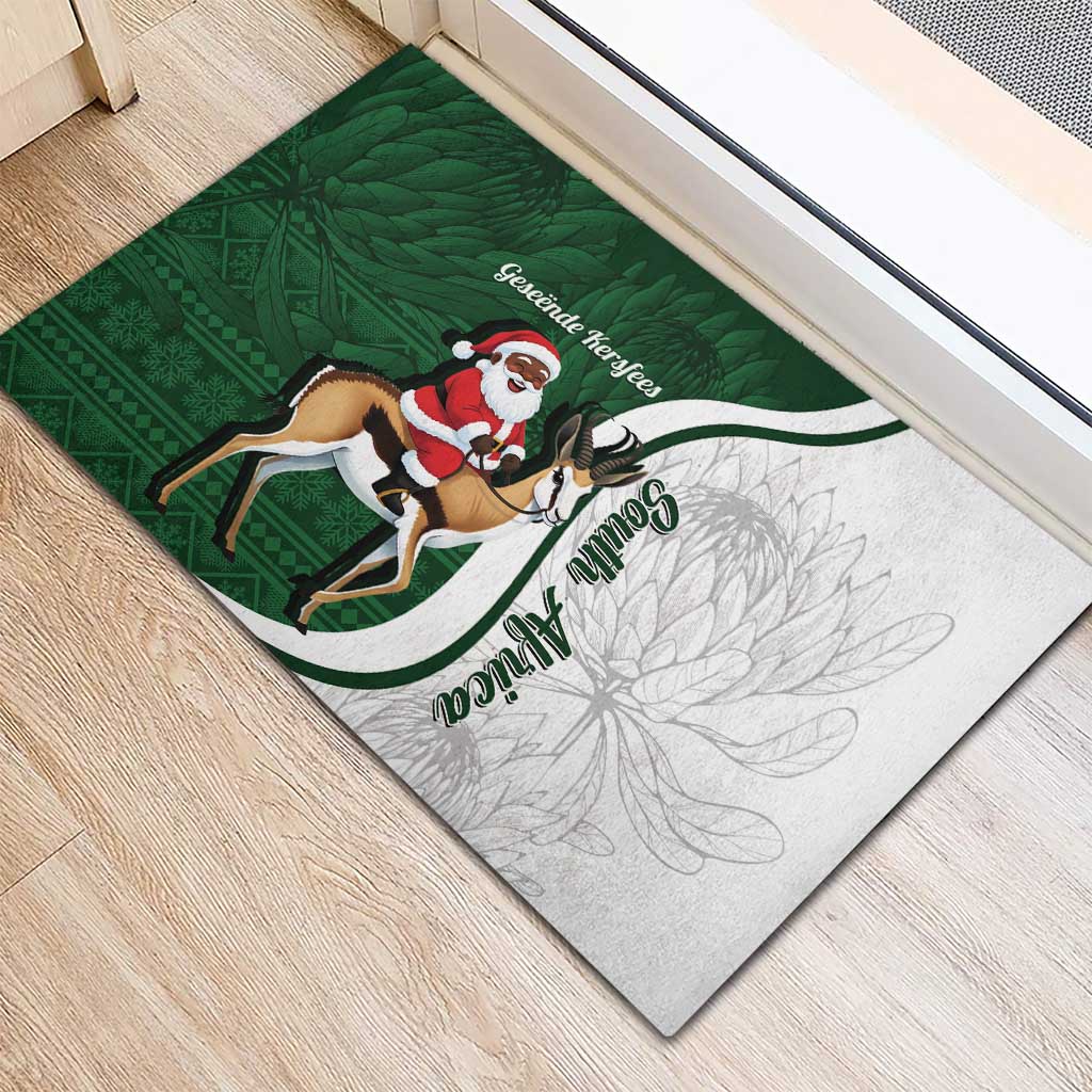 South Africa Christmas In July Rubber Doormat Geseende Kersfees Springbok Black Santa