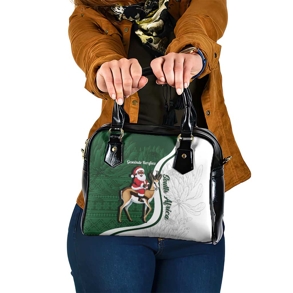 South Africa Christmas In July Shoulder Handbag Geseende Kersfees Springbok Black Santa