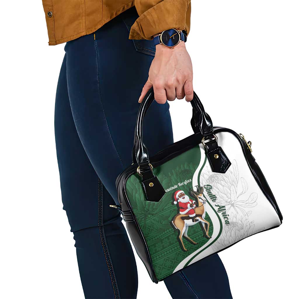 South Africa Christmas In July Shoulder Handbag Geseende Kersfees Springbok Black Santa