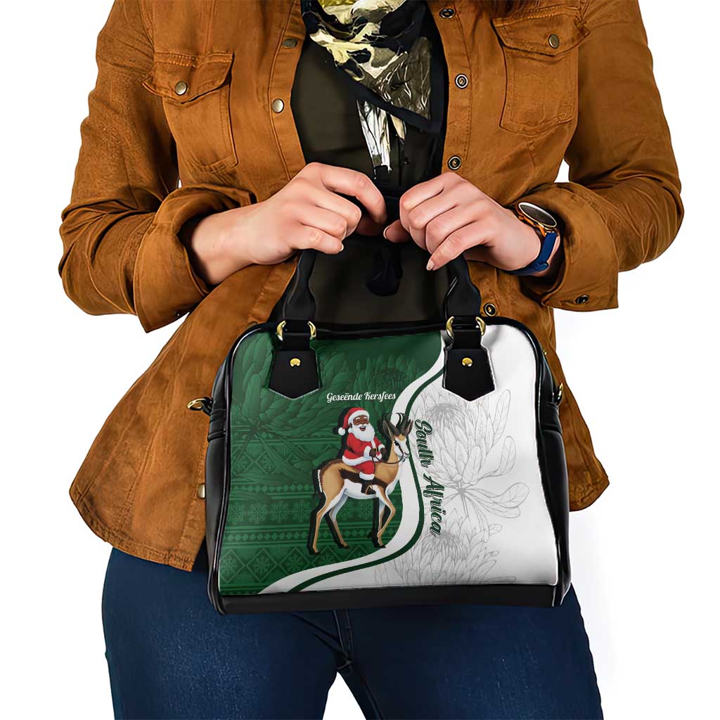South Africa Christmas In July Shoulder Handbag Geseende Kersfees Springbok Black Santa