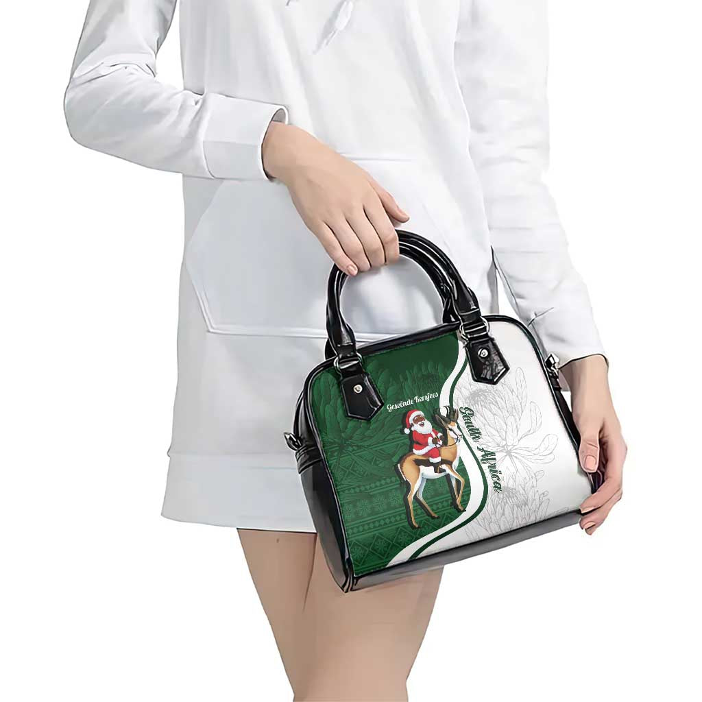 South Africa Christmas In July Shoulder Handbag Geseende Kersfees Springbok Black Santa