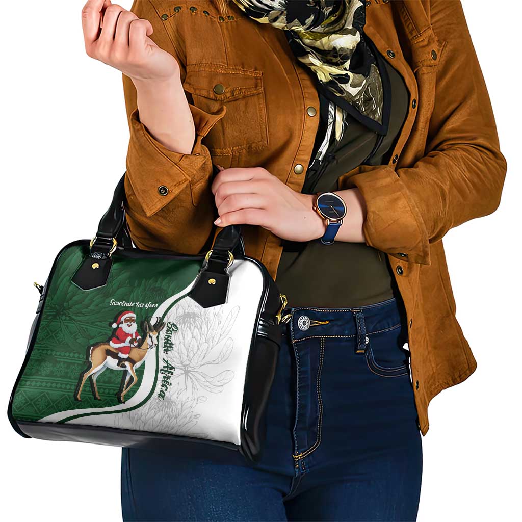 South Africa Christmas In July Shoulder Handbag Geseende Kersfees Springbok Black Santa
