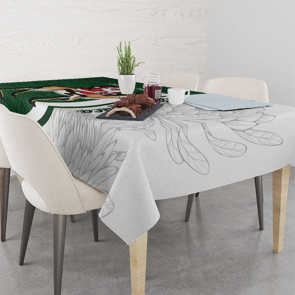 South Africa Christmas In July Tablecloth Geseende Kersfees Springbok Black Santa