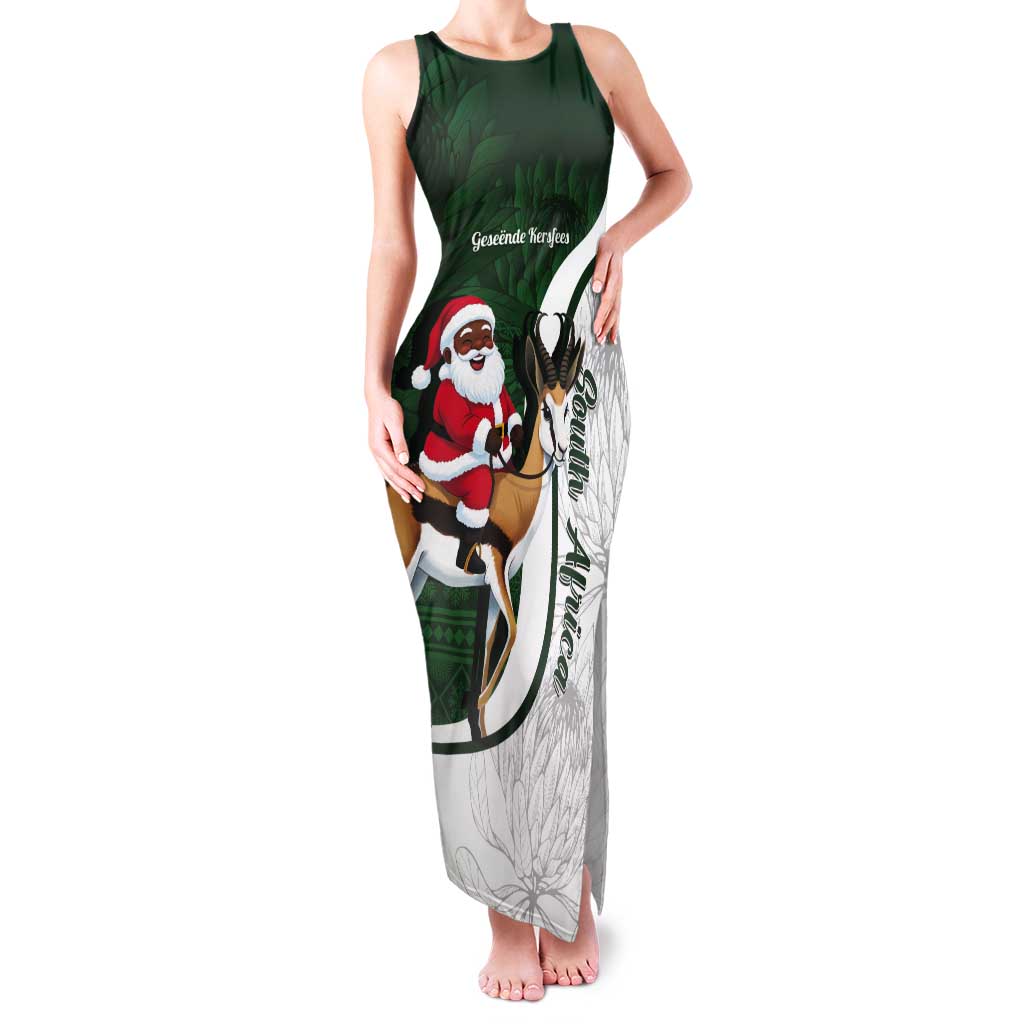 South Africa Christmas In July Tank Maxi Dress Geseende Kersfees Springbok Black Santa