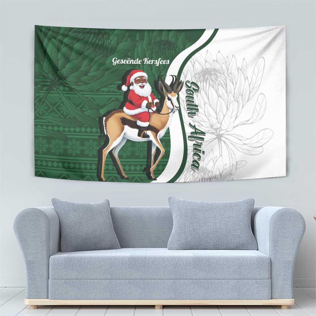 South Africa Christmas In July Tapestry Geseende Kersfees Springbok Black Santa