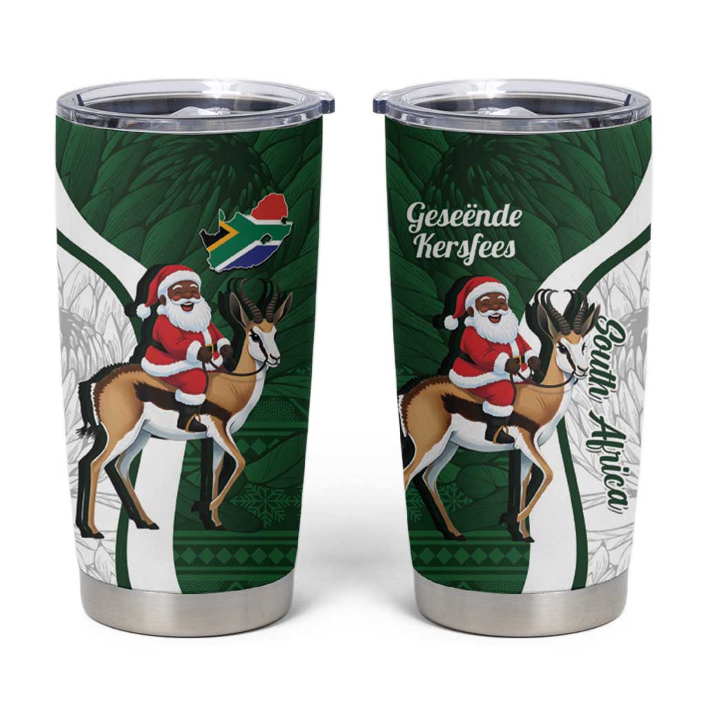 South Africa Christmas In July Tumbler Cup Geseende Kersfees Springbok Black Santa