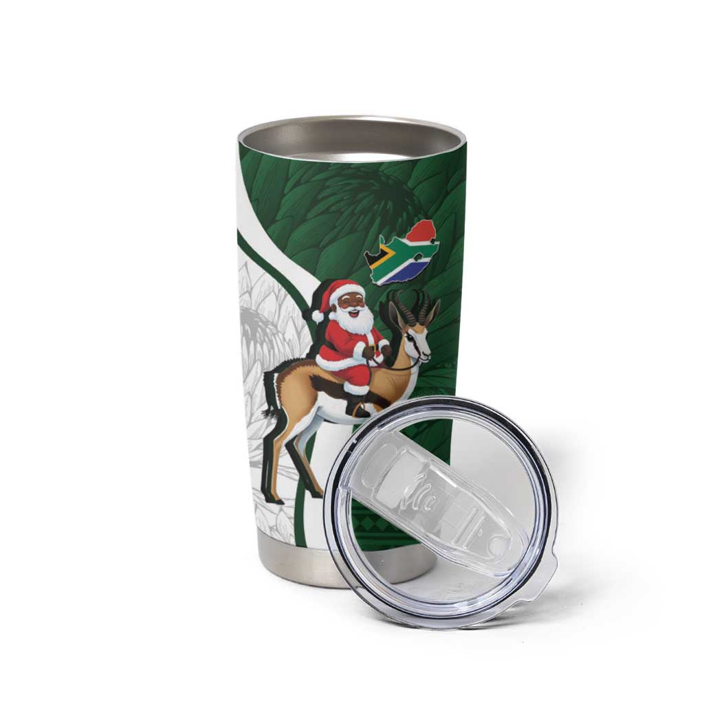 South Africa Christmas In July Tumbler Cup Geseende Kersfees Springbok Black Santa