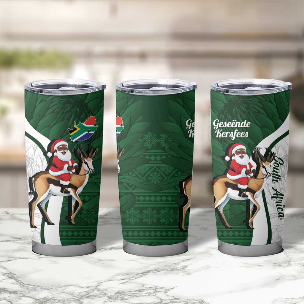 South Africa Christmas In July Tumbler Cup Geseende Kersfees Springbok Black Santa