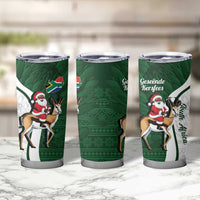 South Africa Christmas In July Tumbler Cup Geseende Kersfees Springbok Black Santa
