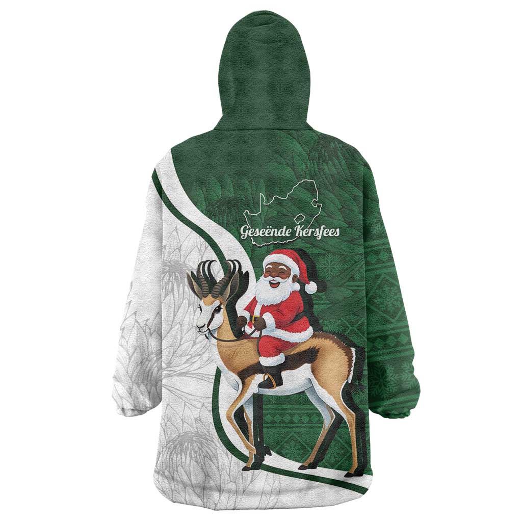 South Africa Christmas In July Wearable Blanket Hoodie Geseende Kersfees Springbok Black Santa