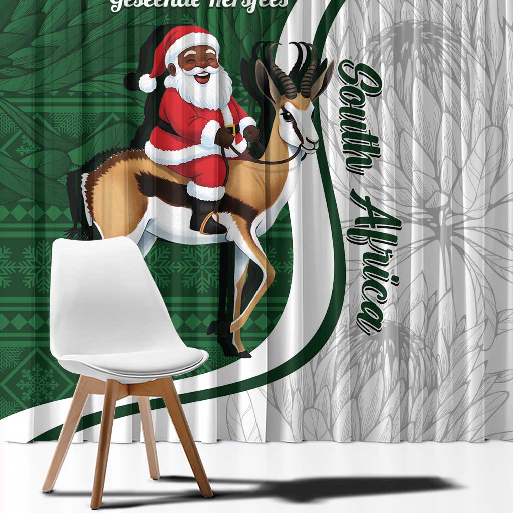 South Africa Christmas In July Window Curtain Geseende Kersfees Springbok Black Santa