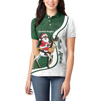 South Africa Christmas In July Women Polo Shirt Geseende Kersfees Springbok Black Santa