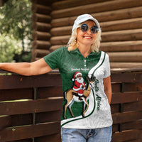 South Africa Christmas In July Women Polo Shirt Geseende Kersfees Springbok Black Santa
