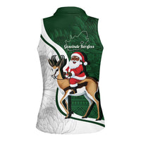 South Africa Christmas In July Women Sleeveless Polo Shirt Geseende Kersfees Springbok Black Santa