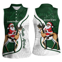 South Africa Christmas In July Women Sleeveless Polo Shirt Geseende Kersfees Springbok Black Santa
