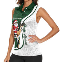 South Africa Christmas In July Women Sleeveless Polo Shirt Geseende Kersfees Springbok Black Santa