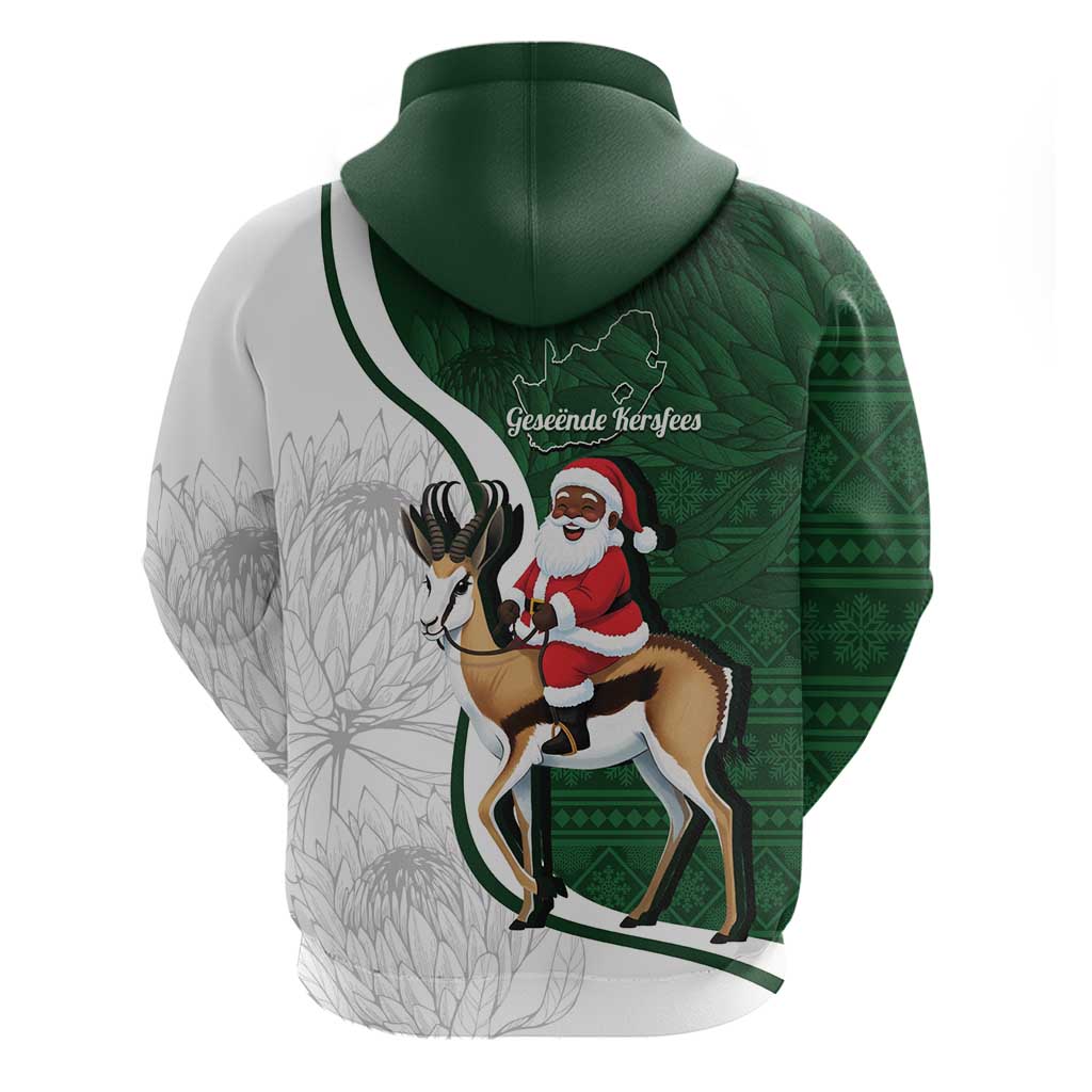 South Africa Christmas In July Zip Hoodie Geseende Kersfees Springbok Black Santa