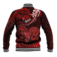 Polynesian Pride Aries Zodiac Baseball Jacket Astrological Sign Tribal Plumeria Red Galaxy - Wonder Print Shop