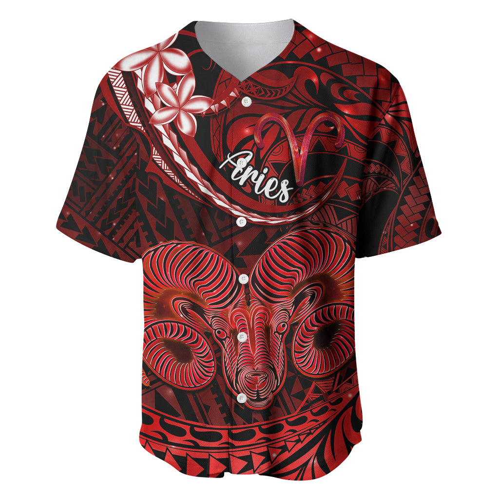 Polynesian Pride Aries Zodiac Baseball Jersey Astrological Sign Tribal Plumeria Red Galaxy - Wonder Print Shop