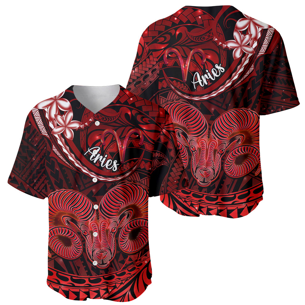 Polynesian Pride Aries Zodiac Baseball Jersey Astrological Sign Tribal Plumeria Red Galaxy - Wonder Print Shop